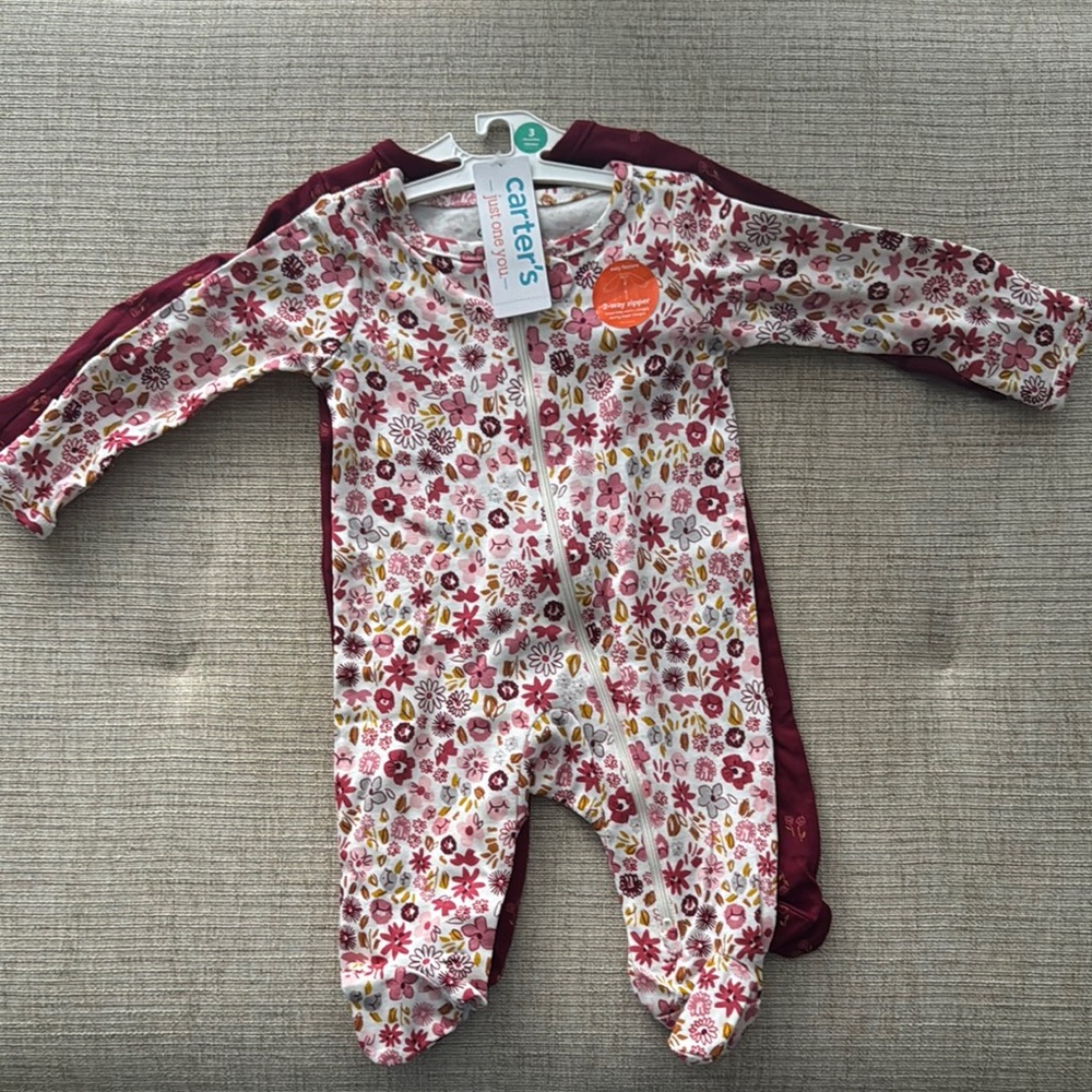 Carter's Pink and White Floral Footies One Piece